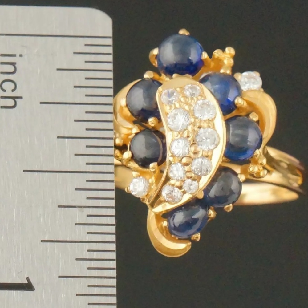 Solid 22 k Gold Blue Sapphire Cabochon Quartz Ring - Picture 11 of 16